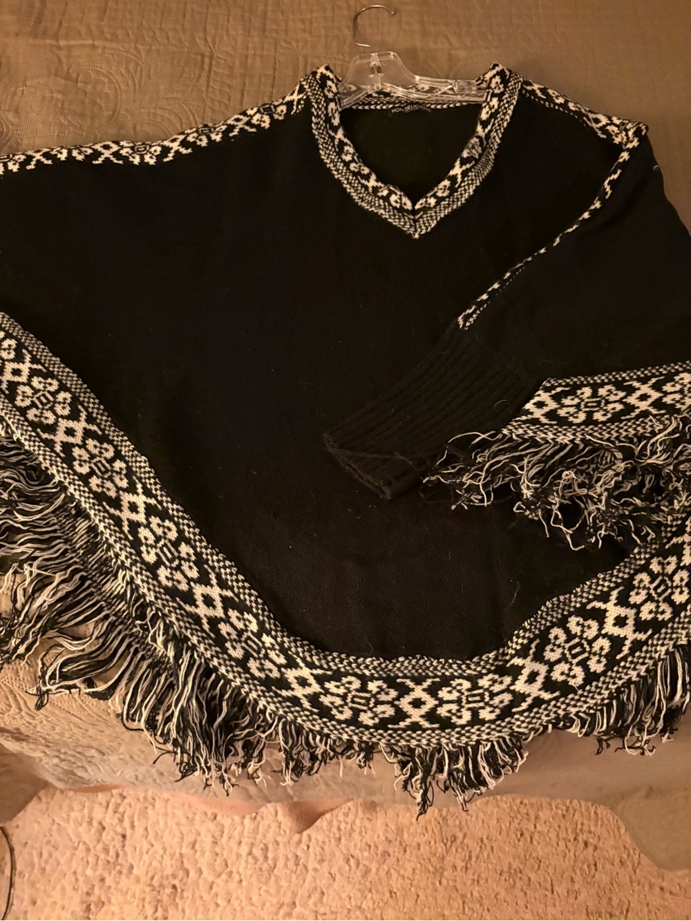 Fringe Poncho Sweater with sleeves